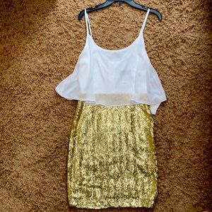 White and gold sequins dress